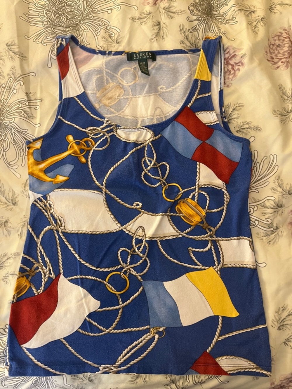 Lauren Ralph Lauren Blue Nautical Flag Rope Print Tank